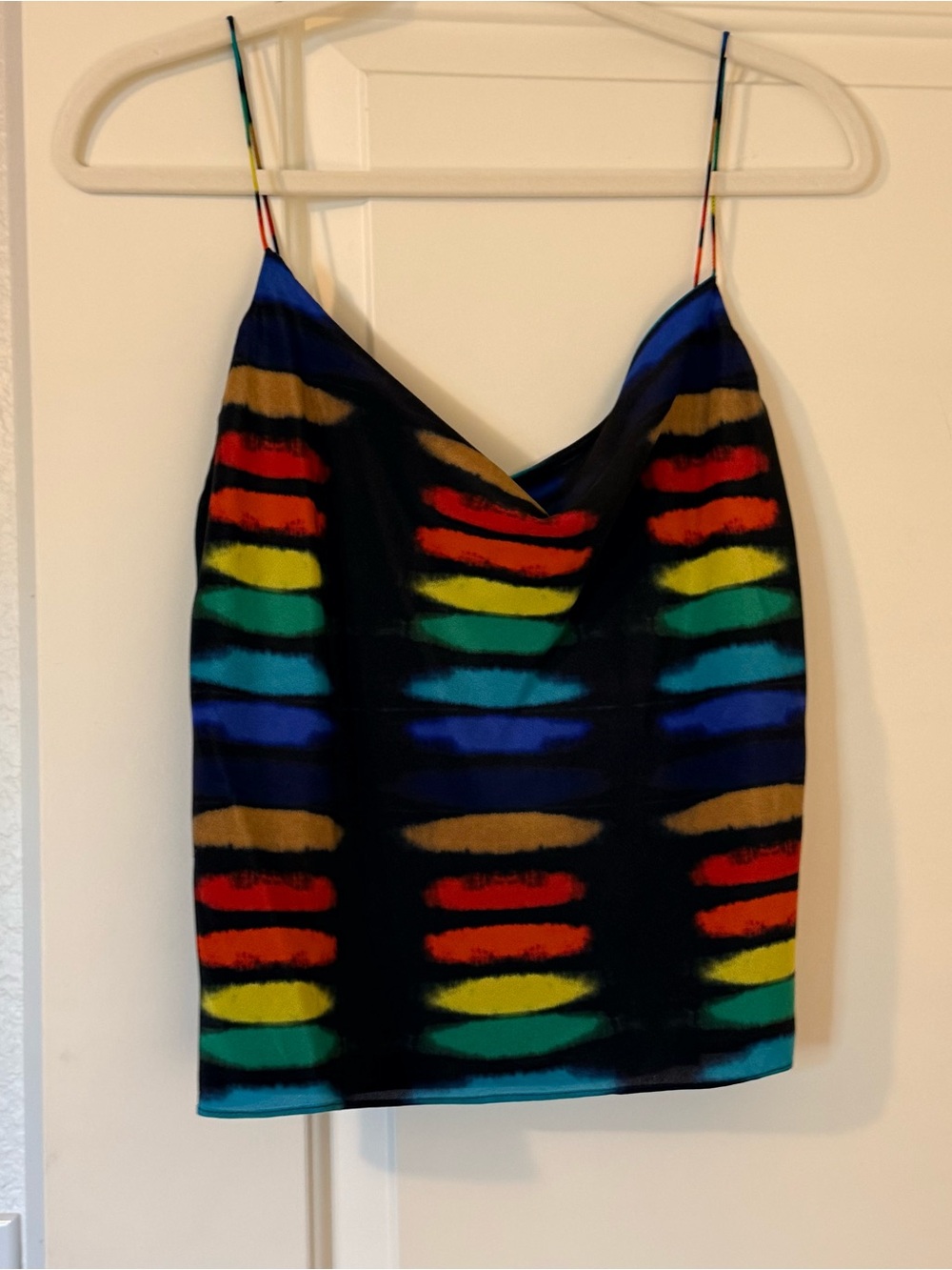 Alice + Olivia Black/Multi Colored Cowl Neck Silk Camisole